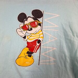 Vintage Disney Mickey Mouse Miami Graphic T Shirt Light Blue